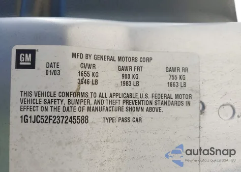 2003 Chevrolet Cavalier z USA, uszkodzony, nr VIN 1G1JC52F237245588